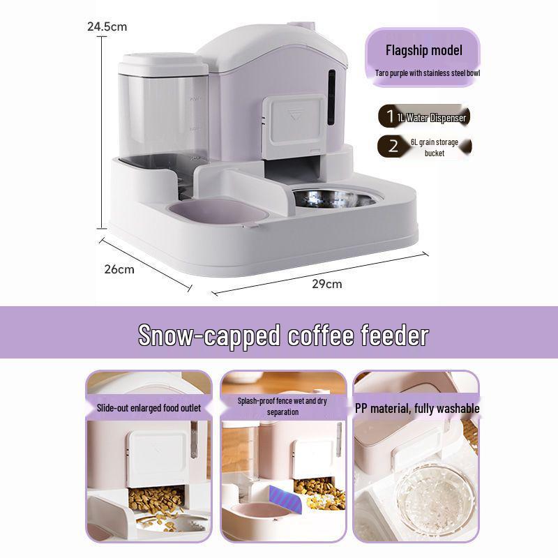Pet Supplies: Double Cat & Dog Bowl with Integrated Automatic Feeder & Water Dispenser, Anti-Tip Design, Large Capacity Green Bowl-less