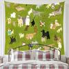 VIKAMA Cartoon Pet Tapestry Fresh Green Background with MultiBreed Dog Design Living Room Sofa Backdrop Wall Room Decor