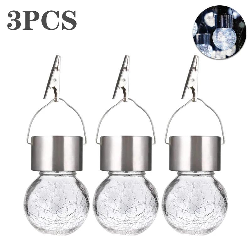 1/3/5PCS Solar Powered Outdoor Hanging Lights Colorful LED Cracked Glass Ball Design Waterproof Pathway Lantern for Garden Decor