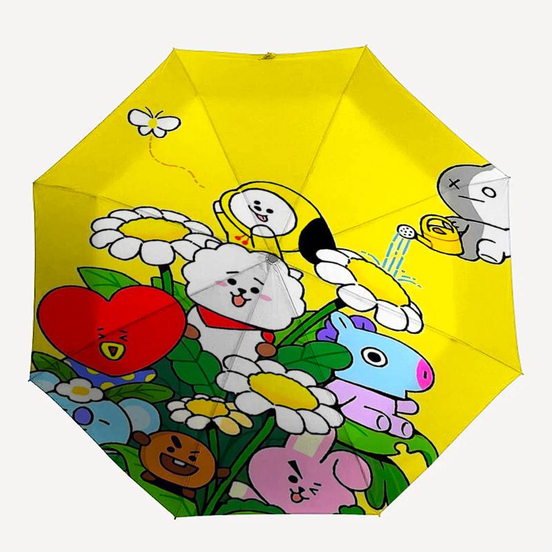 1pc Outdoor Umbrella with BT21 Characters - Automatic Opening/Closing, Portable 3-Fold Design, 8-Rib Iron Frame - Perfect Gift for Fans, Traveler