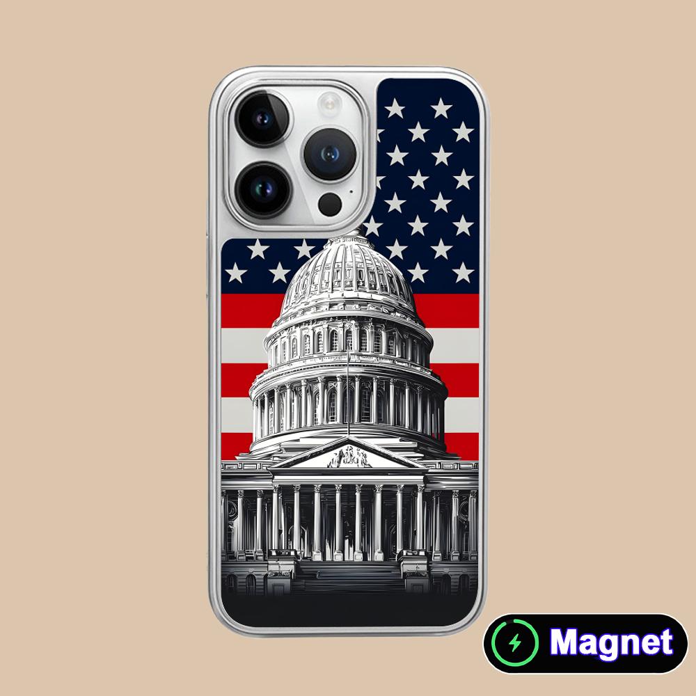 USA America Flag Silver Plating Magsafe Mobile Phone Case for iPhone 17 16 15 14 13 12 11 Air Pro Max Plus Colorful Cover