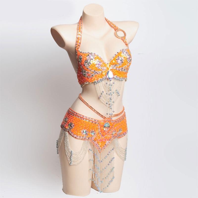 2Pieces Tribal Belly Dance Bra and Belt Belly Dancing Outfit Belly Dancer Costumes for Women