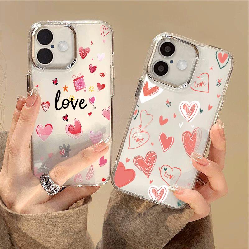 

Красивый мягкий силиконовый чехол с рисунком сердец любви для iPhone 16 Pro Max 15 14 Plus 13 Pro 12 11, защитный чехол для линз, противоударный прозрачный чехол для телефона iPhone 16