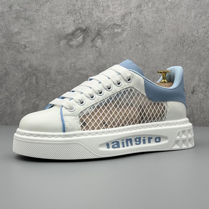 

Fashion 2025 Men Shoe New Men s Woman White Mesh Breathable Summer Lightweight Hiking Comfortable Black Laceless Driving Casual Shoes 39 синий