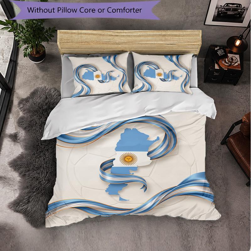 Argentina Football Pattern 3 Pieces Bedding Set Soft Microfiber Duvet Cover with Pillow Cases for Bedroom