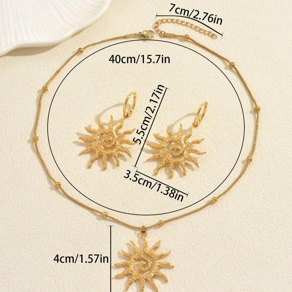 Bohemian Sun - Shaped Jewelry Set Artistic Gold /Silver Color Bead Chain Necklace Women‘s Daily Wear Jewelry& Gift