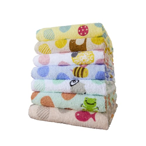 Kosugizen Face Towels, Everyday Print Towels, Happy, 7 Colors (7 Designs), 1 of Each, 34 x 80 cm, Thin, Quick-Drying, Set of 7, SV-0202-7