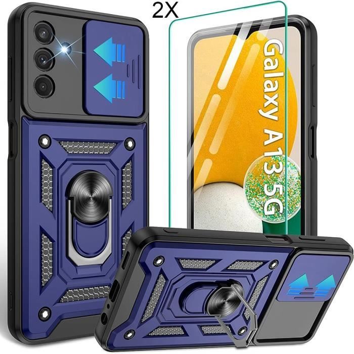 Coque pour Samsung Galaxy A13 5G Bleu Marine Antichoc Renforcé Anneau Arrière + 2 Verres Trempés