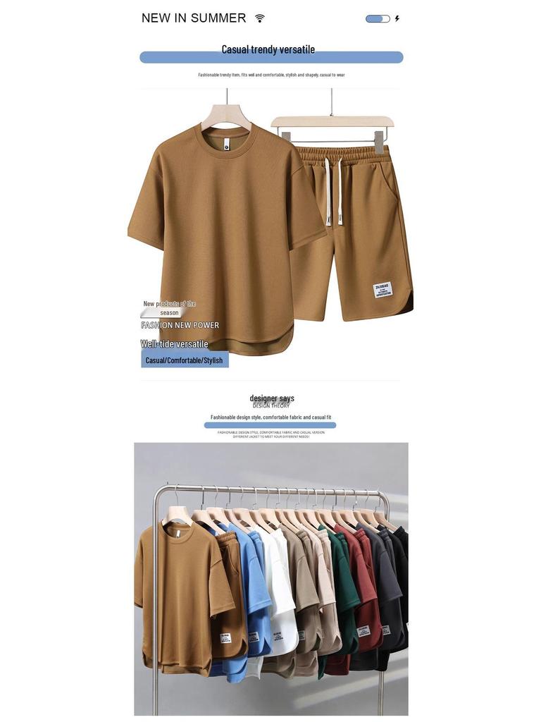 Men's High-Quality Summer Casual Short-Sleeve T-Shirt Set with Breathable Round Neck