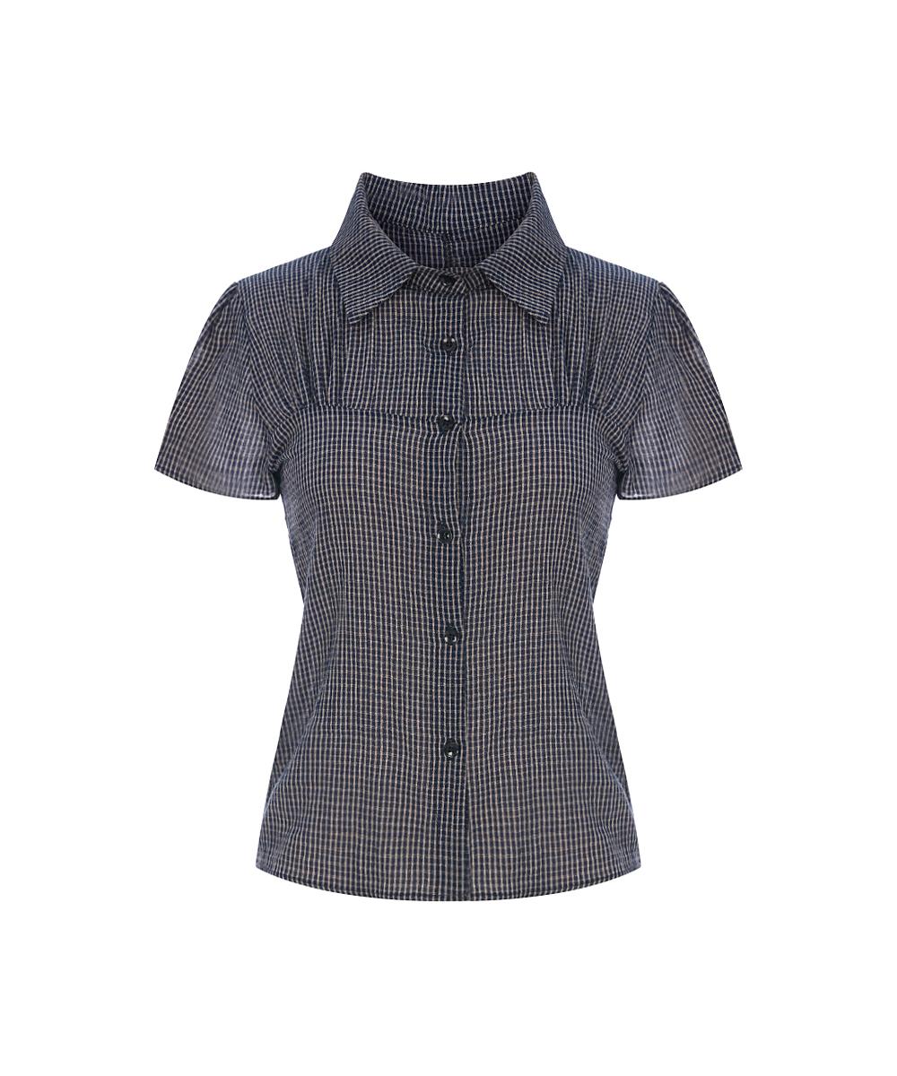 Page Flynn Shirred Check Collar Shirt_P6Bsh003M Navy/Free