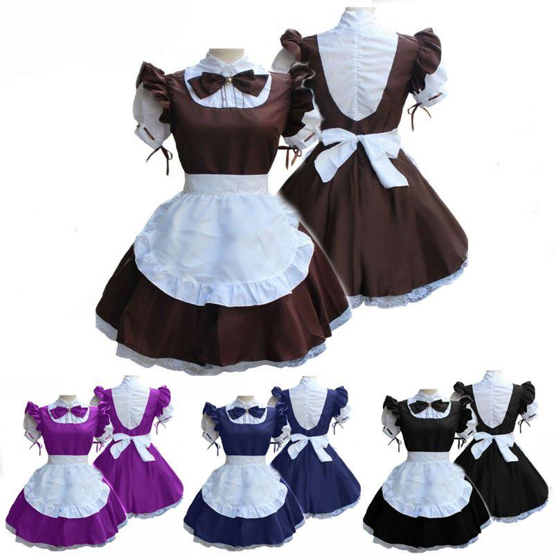 Damen Kurzarm Retro Dienstmädchenkleid mit süßem Puppenkragen und Prinzessinnen-Ästhetik