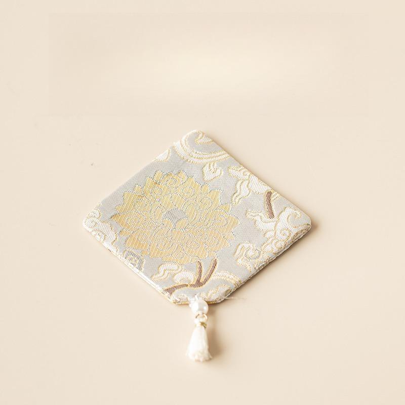 25 New Sifang Brocade Tassel Coaster Fabric Household Teacup Mat Tea Set Insulation Mat Premium Tea Ceremony Accessories