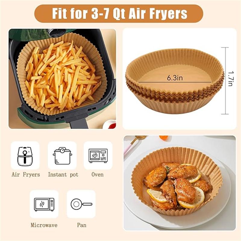 50PCS Air Fryer Disposable Paper Liner Non Stick Special Round Size Baking Papers for Cooking/Steaming Kitchen Accessories