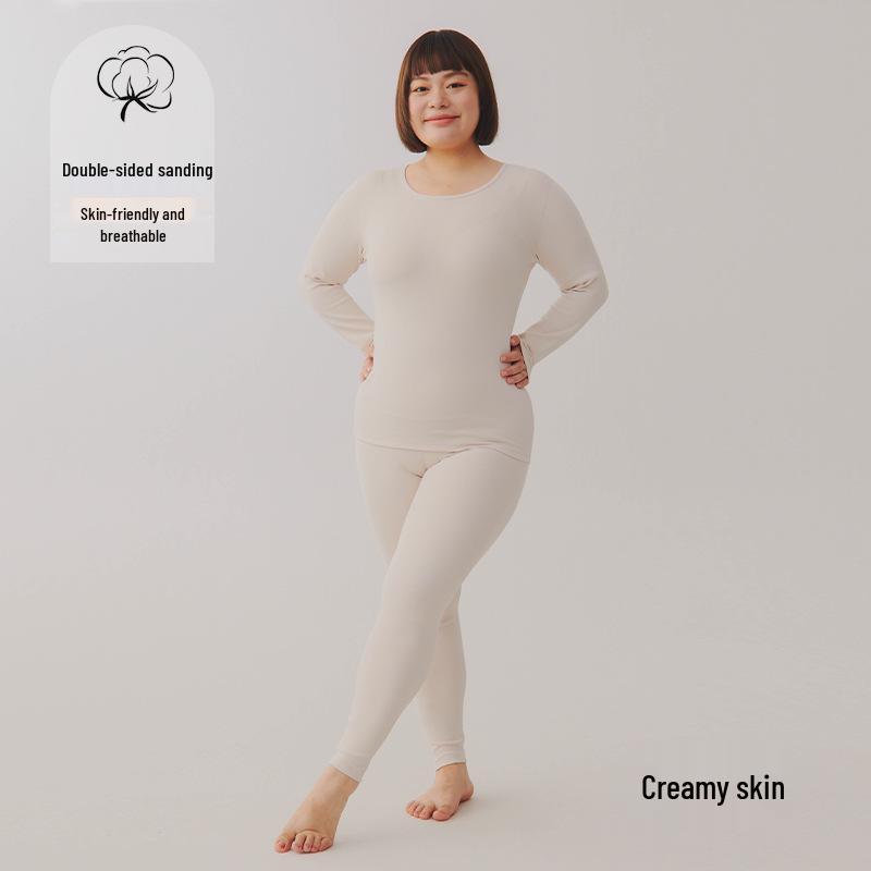 Women s 280g Plush Thickened Antibacterial Thermal Set - Round Neck Top & Pants L