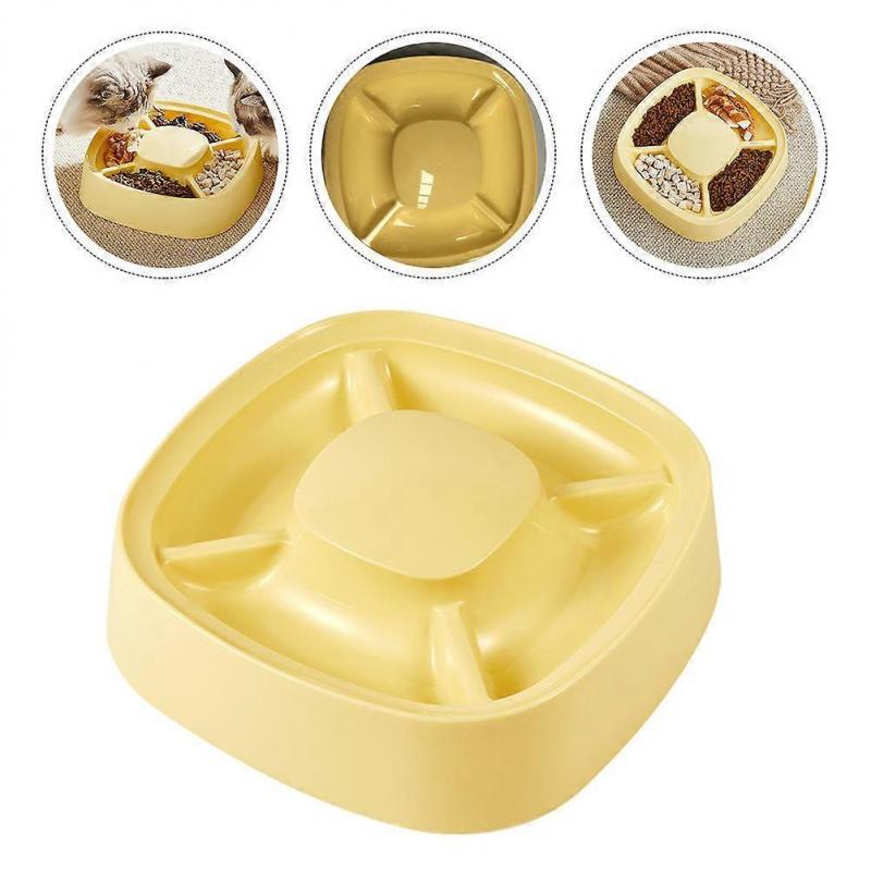 Yellow Plastic Divided Pet Food Bowl for Feeding 4Pcs Small Dog Bowls