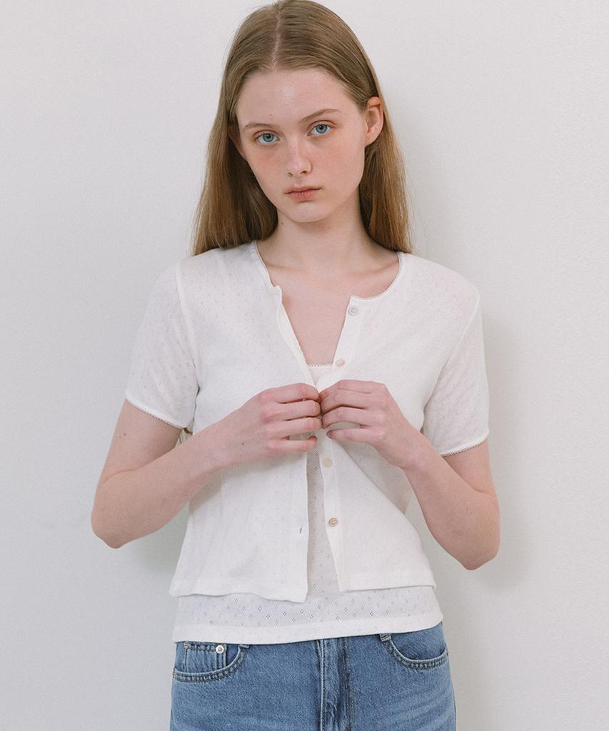 LAMINEZ Punched Eyelet Set Top - Ivory