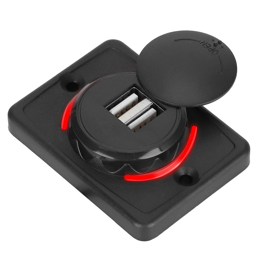 3.1A 12V/24V Black Car Dual USB Port Power r Socket Outlet with LED (White)
