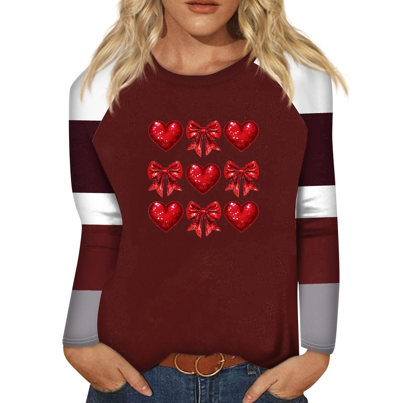 

Рубашка для женщин, модная повседневная футболка с рукавом реглан, круглым вырезом и длинным рукавом, свободная футболка с принтом, женский топ XXL красный