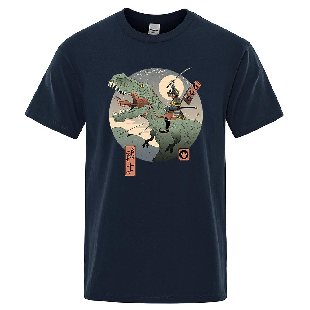 Japanese Harajuku Ukiyo E Jurassic Samurai Clothes Men Fashion Street Loose T Shirts Oversize Tee Clothes Cotton T-Shirt