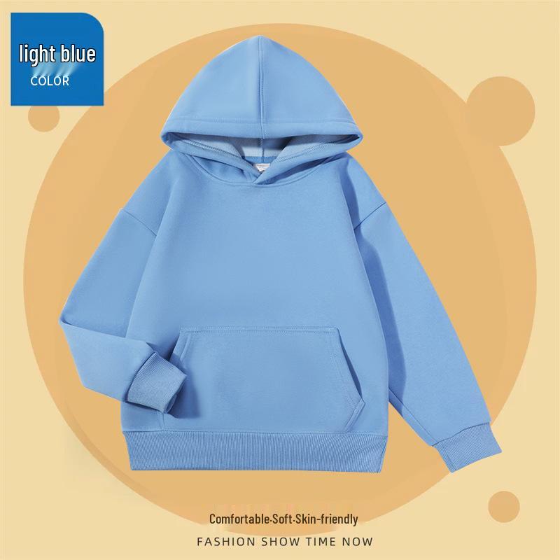 

Children s 420g Coral Fleece Hooded Sweatshirt - Warm, Thickened, Solid Color Pullover for Autumn/Winter. 150 світло-синій колір