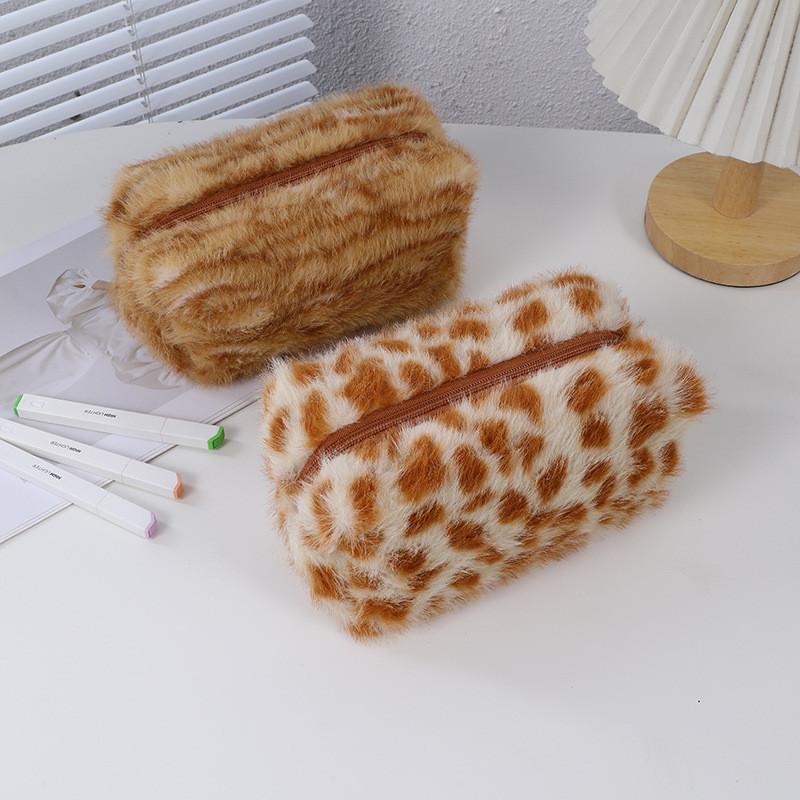 Plush Student Pen Case With Large Capacity For Travel And Makeup Storage