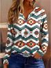 Ethnic Style V-Neck Long Sleeve Plus Size Women's Retro T-shirt