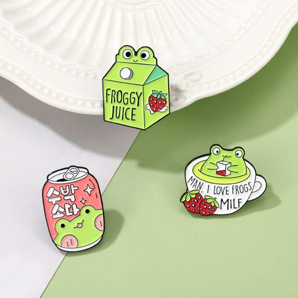 

Zinc Zinc Alloy Girls Baking Paint Boys Frog Brooch Women Brooch Milk Juice Can Badge Korean Style Badge E