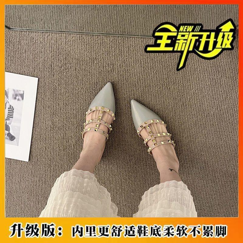 Баотоу летние полусапожки с вырезами для ношения в помещении и на улице ленивые прохладные тапочки женские на толстом каблуке заклепки заостренные женские туфли 40 2180₽