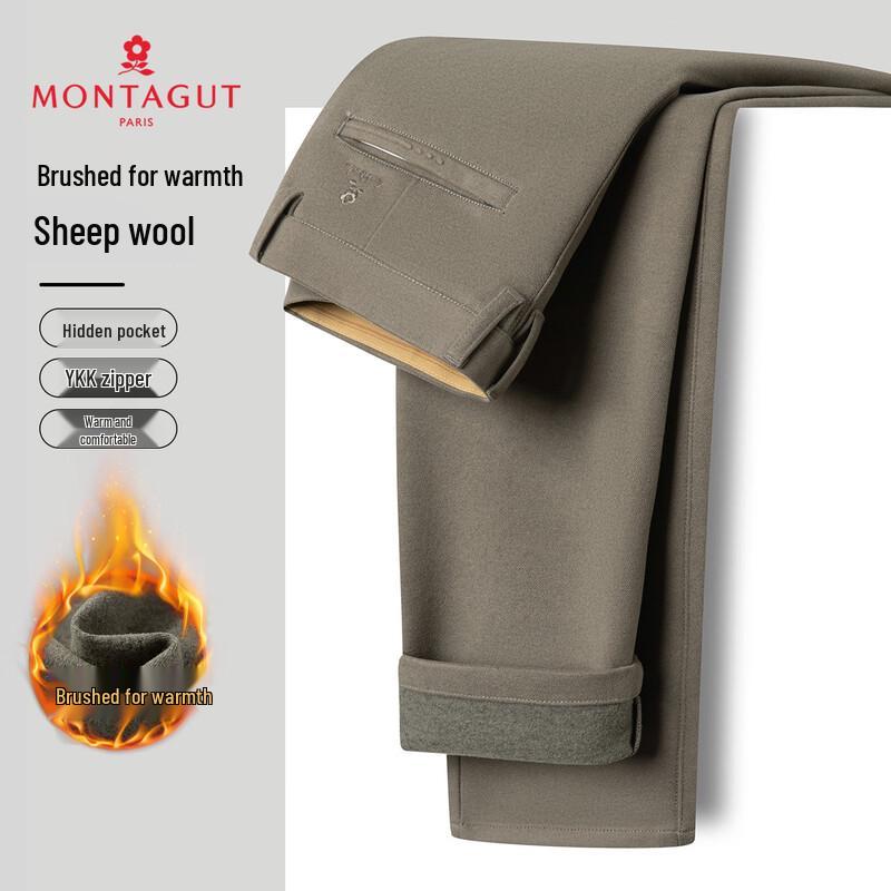MONTAGUT Men s Wool Blend Brushed Warm Casual Trousers 40