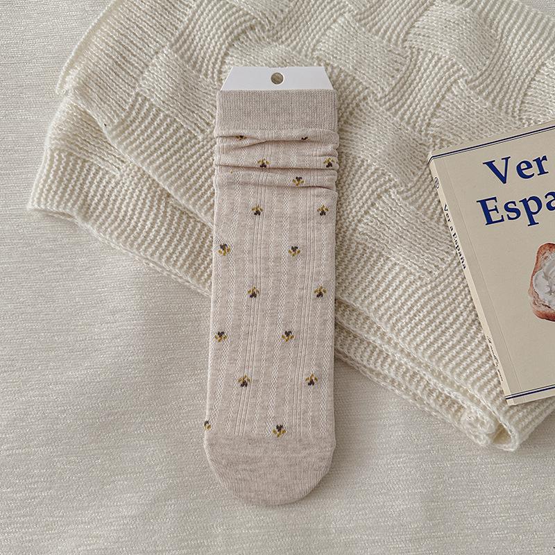 

Женские носки до середины икры для осени и зимы, махровые носки с мелким цветочным узором, женские бесшовные хлопковые носки 1 pair хаки