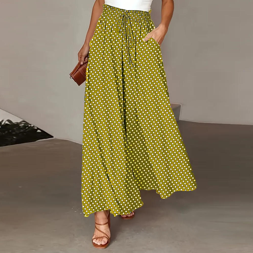 Women Summer Polka Dot Print Streetwear Wide Leg Pants Loose Straight High Waist Trousers