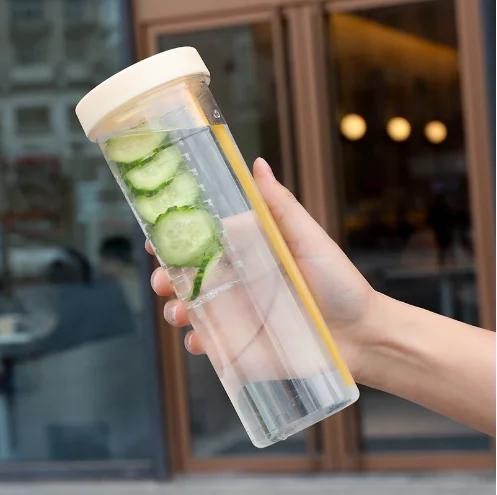 

700ML Folding Straw Cup Transparent Large Capacity Water Bottles Portable Juice Cups Lemon Filter Cute Drinking Bottle for Girl 0.7L жёлтый