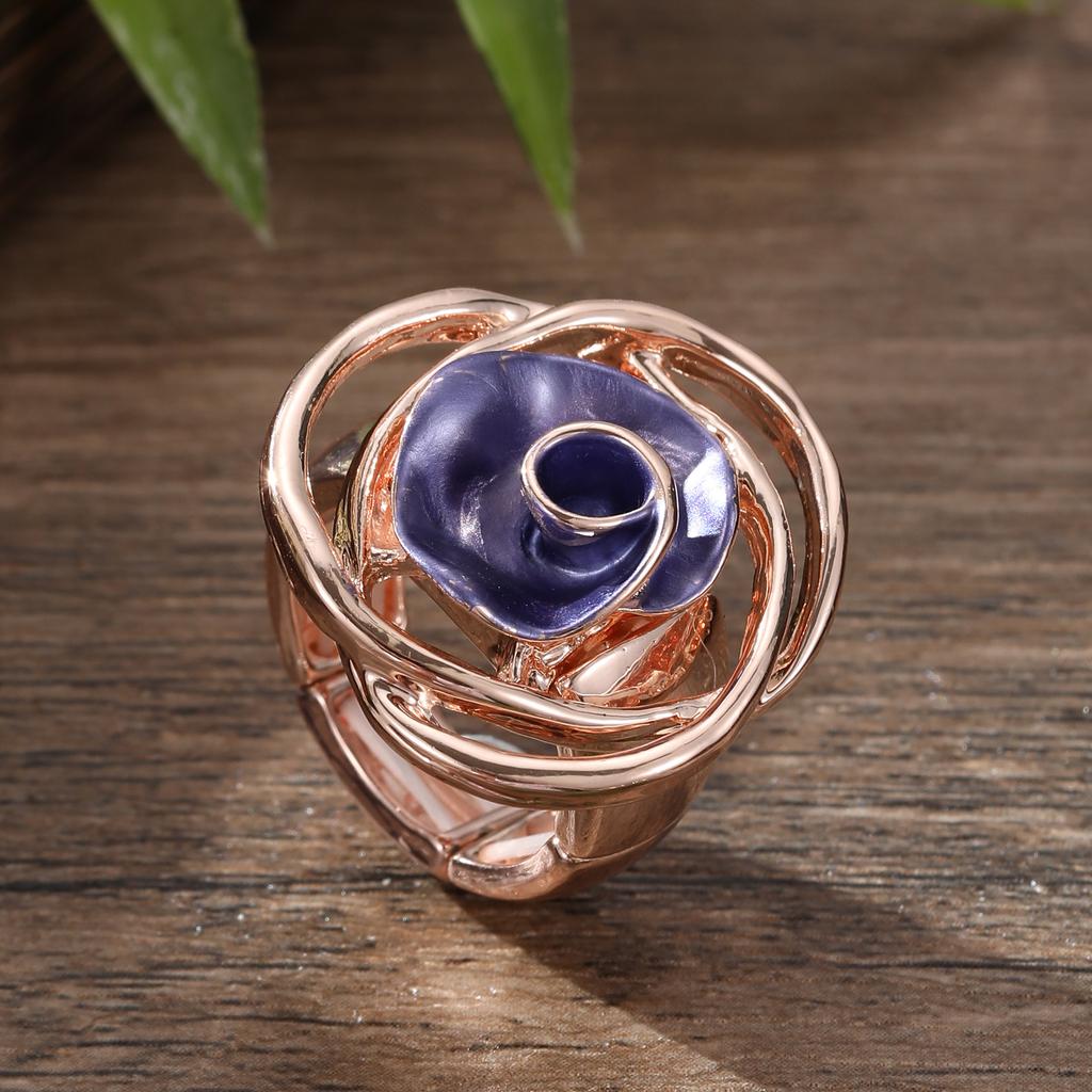 Enamel Geometric Flower Elastic Ring, Women's Fashion High-end Rose Alloy Ring