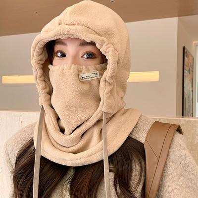 Women's Fleece Warm Ear Protection Scarf Integrated Hat Autumn and Winter Men's Pullover One-piece Hat Outdoor Skiing