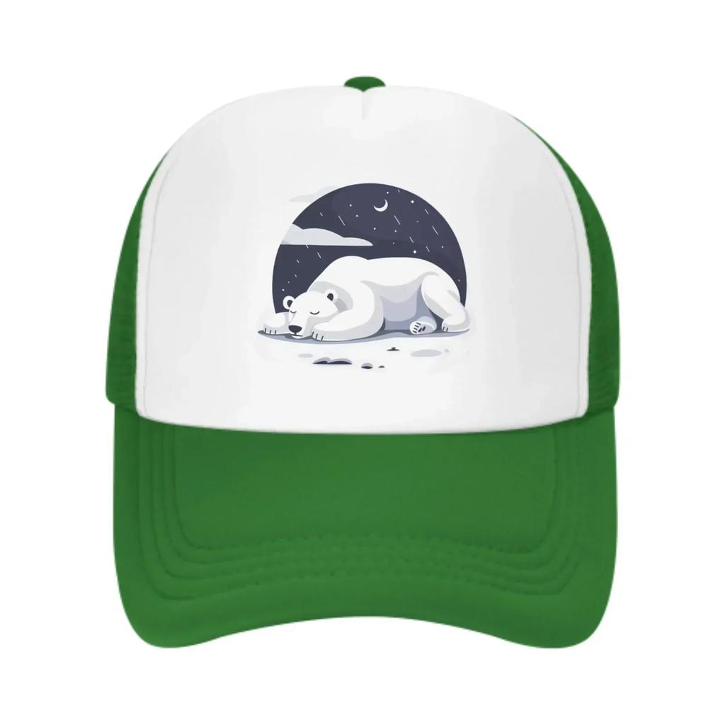 At Night White Bear Sleeps Summer Leisure Sports Daily Sun Hat Fishing Outdoor Unisexs and Womens Truck Caps Fashion