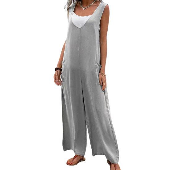 Damski kombinezon jednokolorowy prosty wygodny słodki antypillingowy luźny typ na co dzień bez rękawów głęboki krok letni kombinezon codzienne ubrania