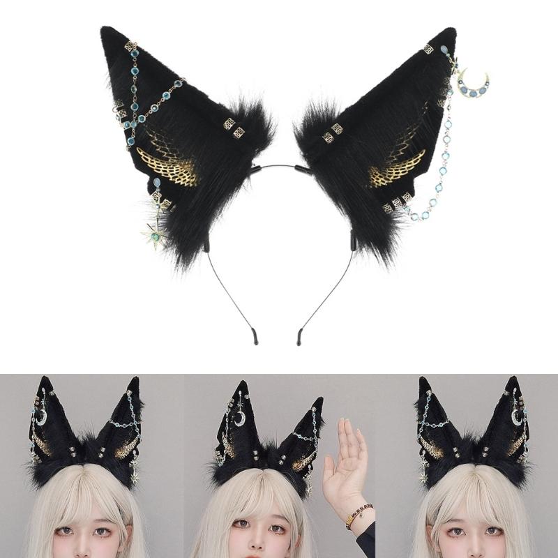 Adult Cartoon Wolf Ears Shape Headband with Dangle Jewelry Easter Hair Hoop
