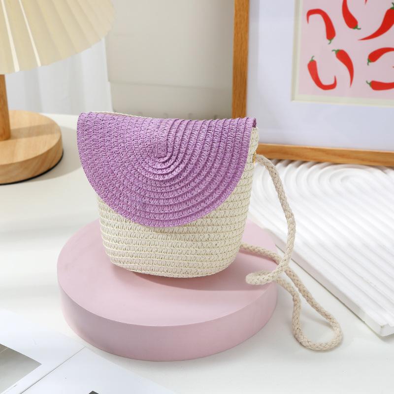 Cute Grass Woven Children's Handbag Handmade Rattan Little Girl Crossbody Fashi Cute Wallet Summer Beach Shoulder Bags