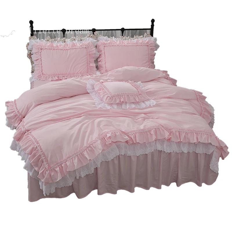 Pink Luxury Bedding Set Super Sweet Princess Bedding Ruffle Duvet Cover Set Wedding Decorative Bedding Bed Sheet Cover Linen