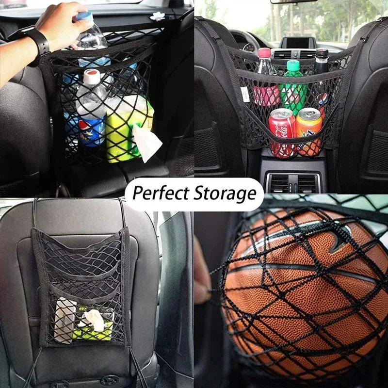 Car Storage Net Bag Between Seats Car Divider Pet afety Rail Barrier Stretchable Elastic Mesh Bag Organizer Auto Accessories