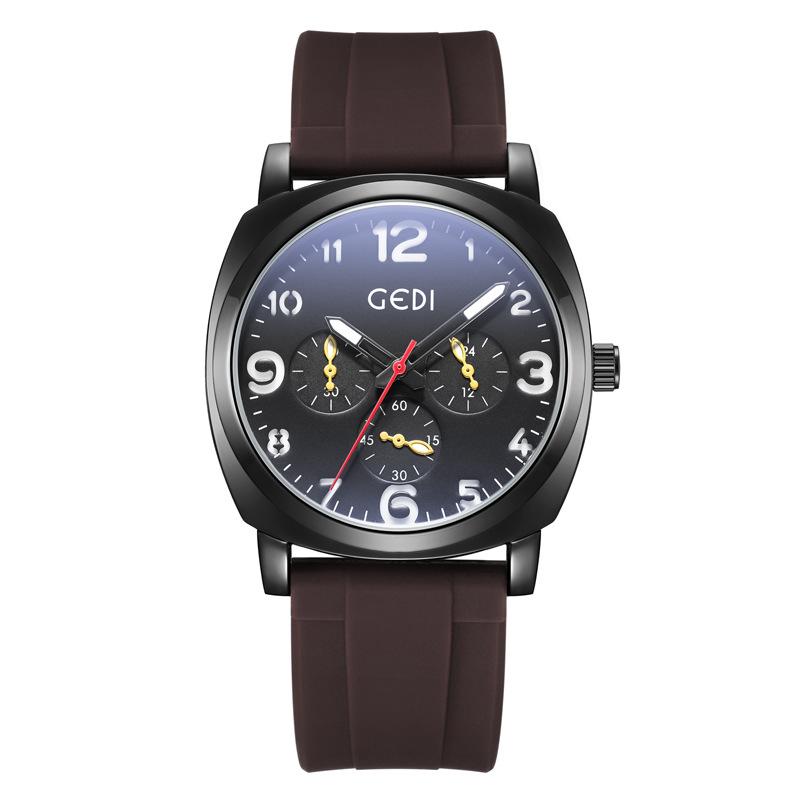 Men'S Fake Three-Eye Six-Pin Watch, High-End Sports Silicone Watch, Student Party Waterproof Quartz Watch