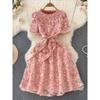 This Year's Popular Beautiful French Style Temperament Slim Looking Pink Three-Dimensional Flower Dress Summer Dress 2024 New Arrival