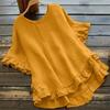 Plus Size Women's Solid Color Casual Short Sleeved Round Neck T-Shirt Ladies Ruffled Hem Women's Back Button Up Top