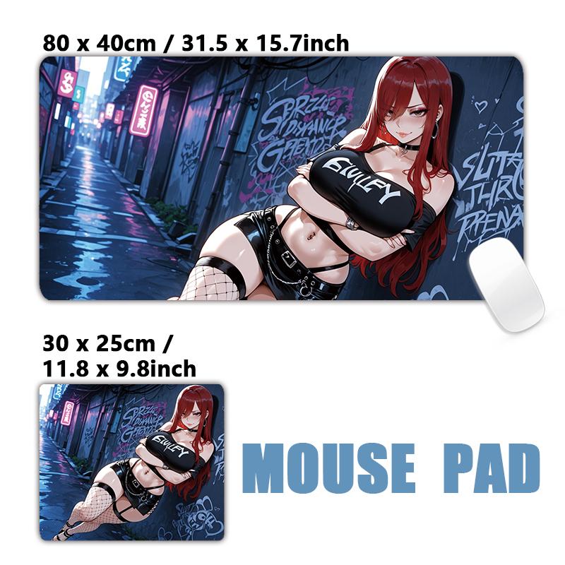 Gaming Mouse PadAntislip Stitched Edges Stylish Urban Anime Girls Graffiti Street Print Gaming Keyboard Mat for Gamers