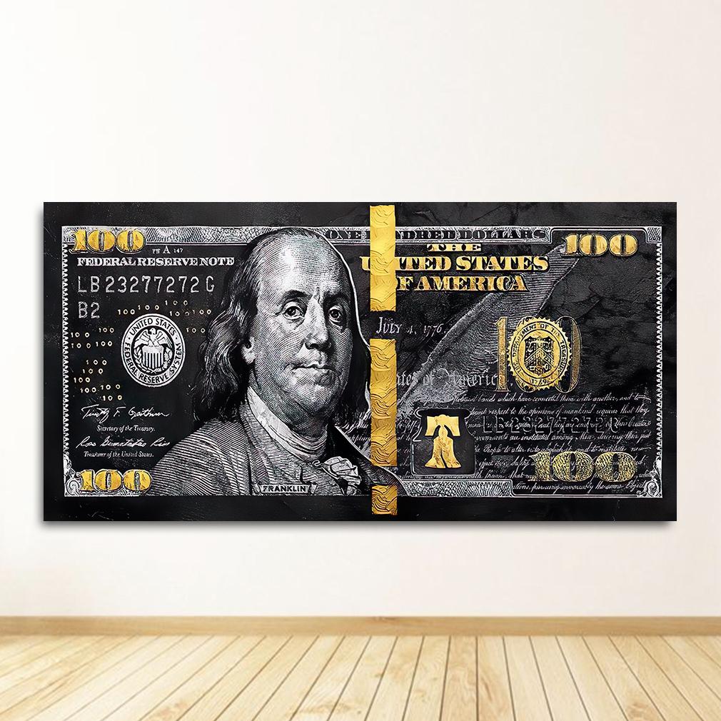 Wall Art Gold Modern Popular Colorful Hundred Money Canvas Painting Quadro Street Abstract Poster Picture Home Decor