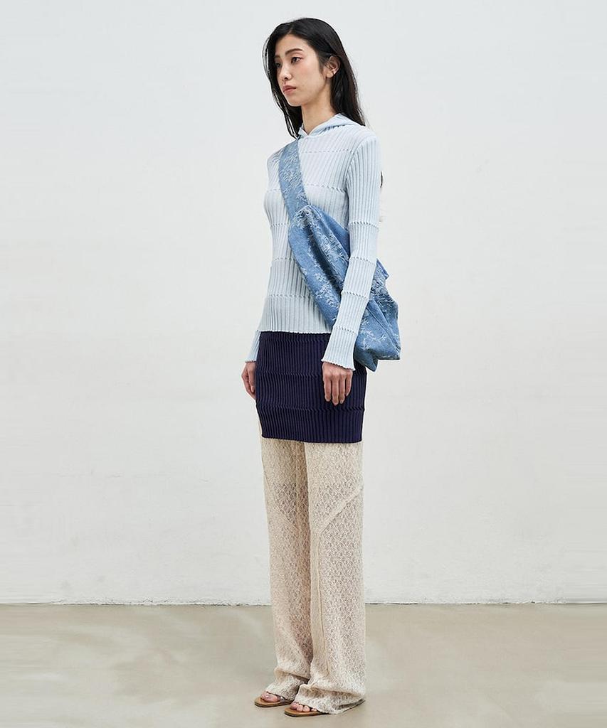 Anggae Flower Jacquard Denim Triangle Bag Blue