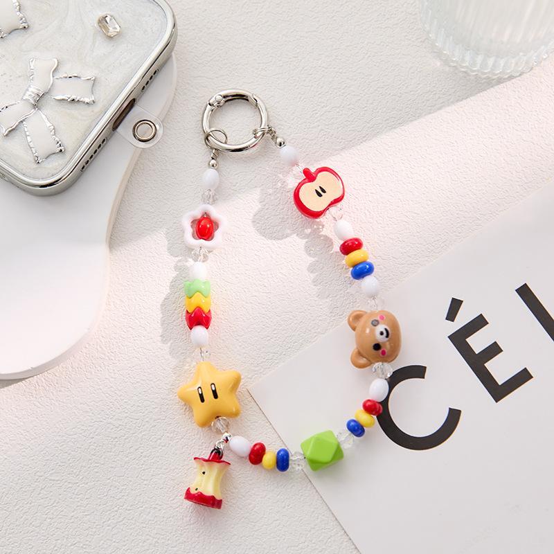Cute Bear Star Mobile Phone Chain Dopamine Girl Heart Beaded Apple Pendant Lanyard Wrist Strap Chain