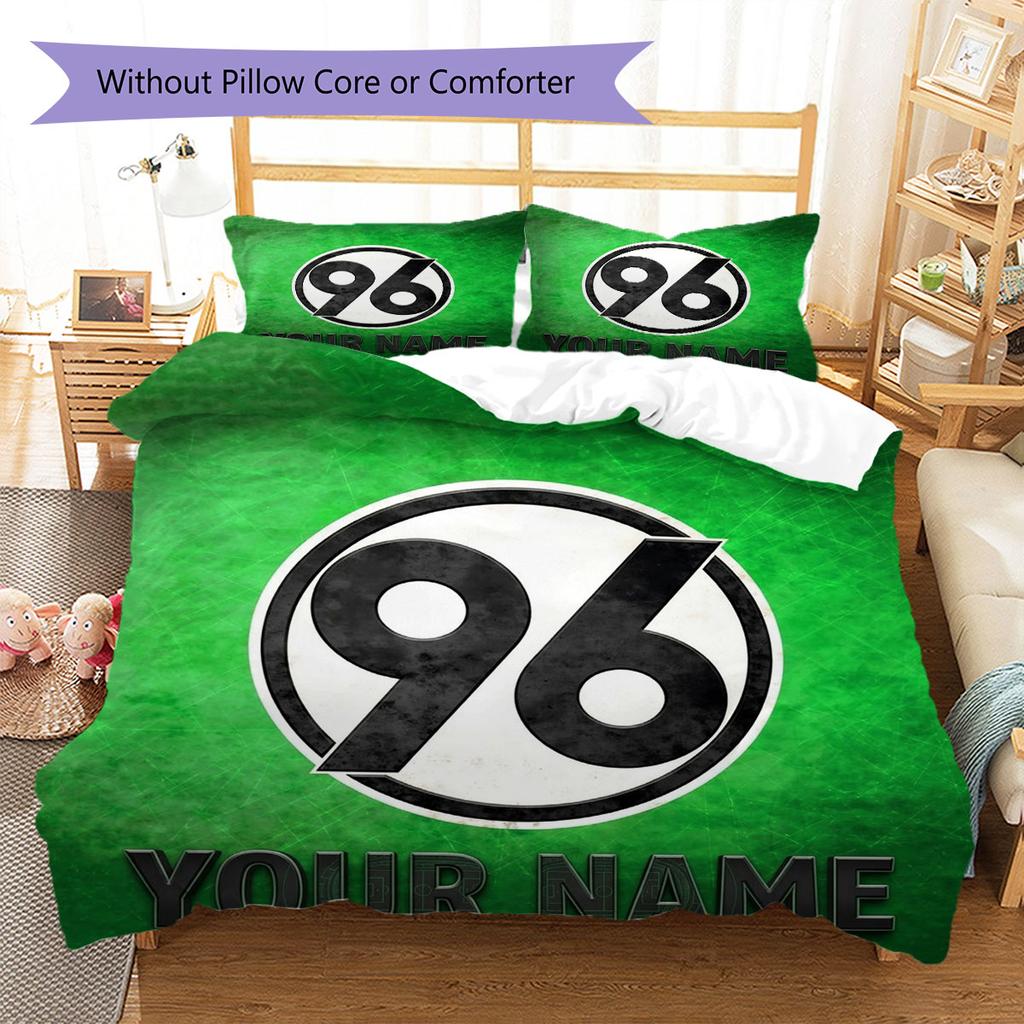 Hannover 96 Bettwäsche mit individuellem Namensmuster, Steppdecken-Set, Bettbezug, Kissenbezug, Heim-Geburtstagsgeschenk(1 Bettbezug + 2 Kissenbezüge, ohne Füllung)