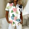 Women's Shirt Hawaiian Print Button Short Sleeved Pocket Casual Top