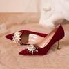 Classic Leisure Pumps for Women Slip on Thin High Heels Pointed Toe Wedding Women Shoes Crystal Bling Flower Summer Shoes